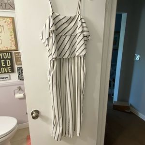 3/4 length Romper. White with black stripes